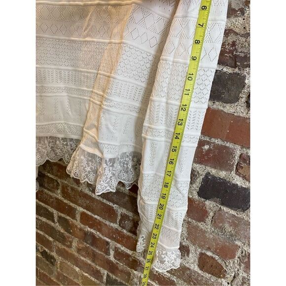 Emerson Lane Young Contemporary White Crochet Lace Button Down Sweater Cardigan - Picture 7 of 10